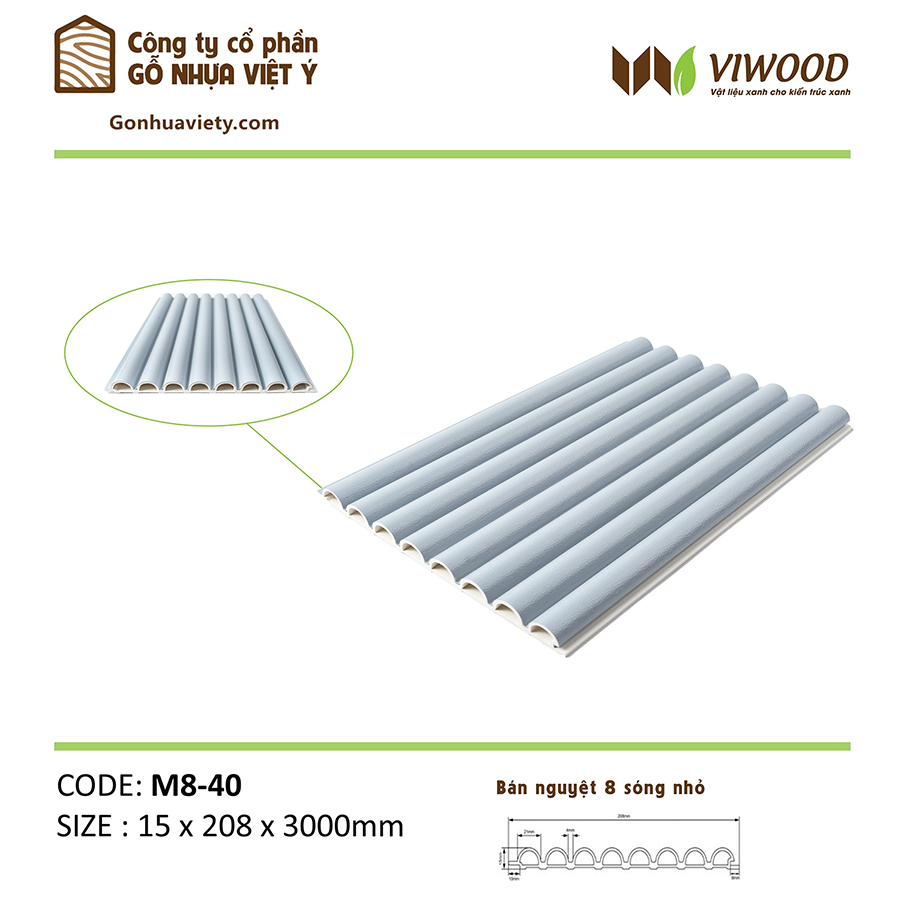 Tấm ốp Bán nguyệt 8 sóng nhỏ M8 - 40