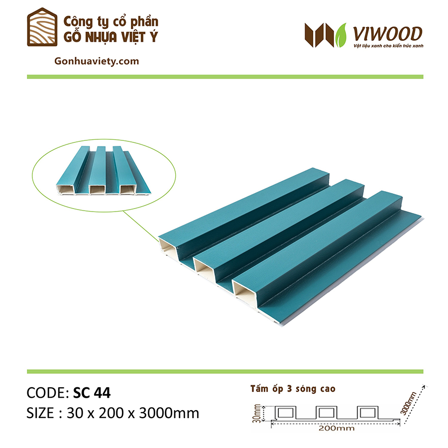 Tấm ốp gỗ nhựa 3 sóng cao SC 44 màu đẹp