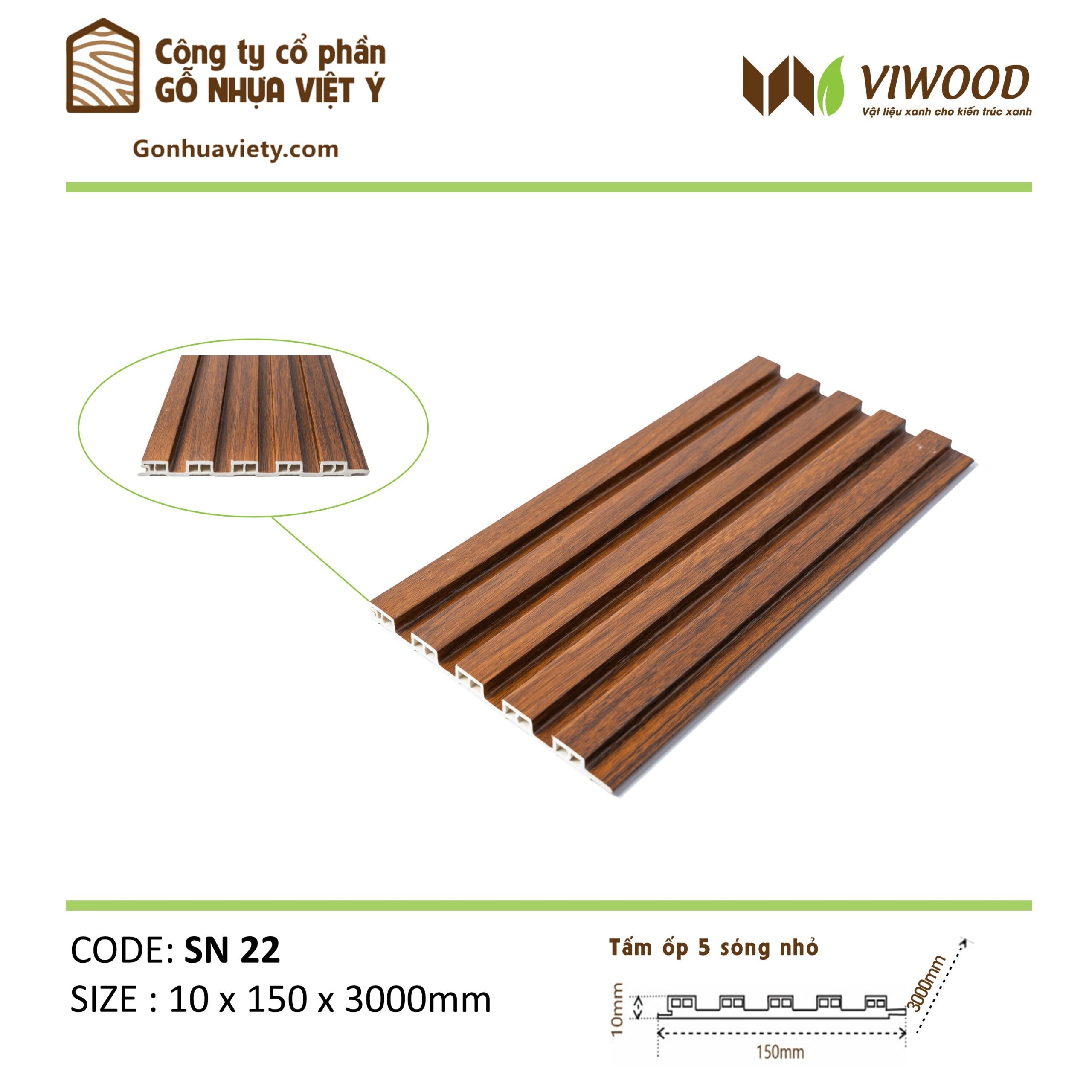 Tấm ốp gỗ nhựa 5 Sóng nhỏ SN 22