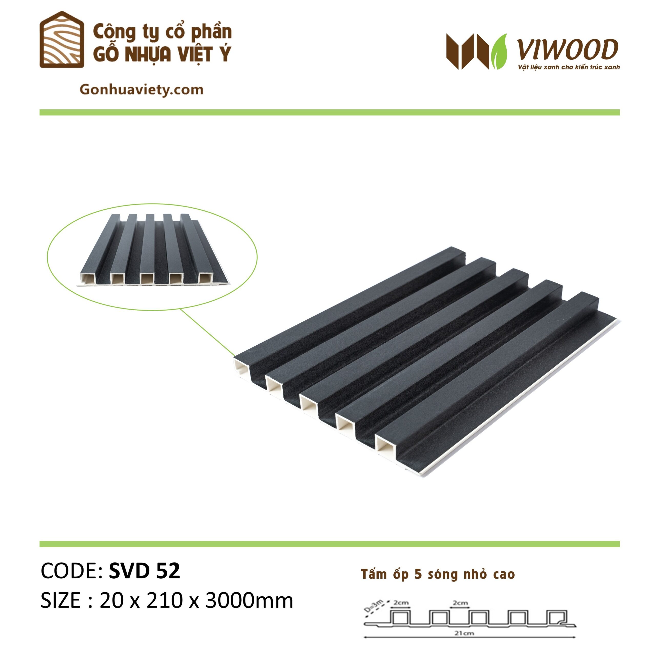 Tấm ốp gỗ nhựa 5 sóng nhỏ cao SVD 52