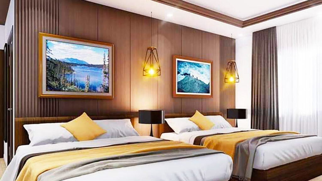 Mẫu nhựa ốp tường giả gỗ PVC cho phòng ngủ khách sạn đẹp