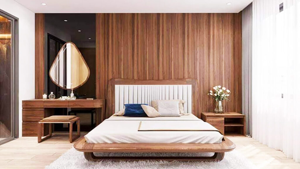 Mẫu phòng ngủ ốp nhựa giả gỗ đơn giản, đẹp