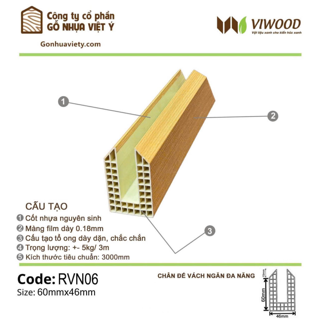 Cấu tạo chân đế vách ngăn nhựa giả gỗ đa năng